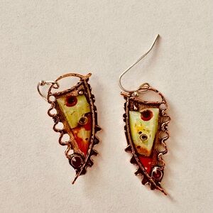 Gold and Green Asymmetrical Earrings with Artistic Design